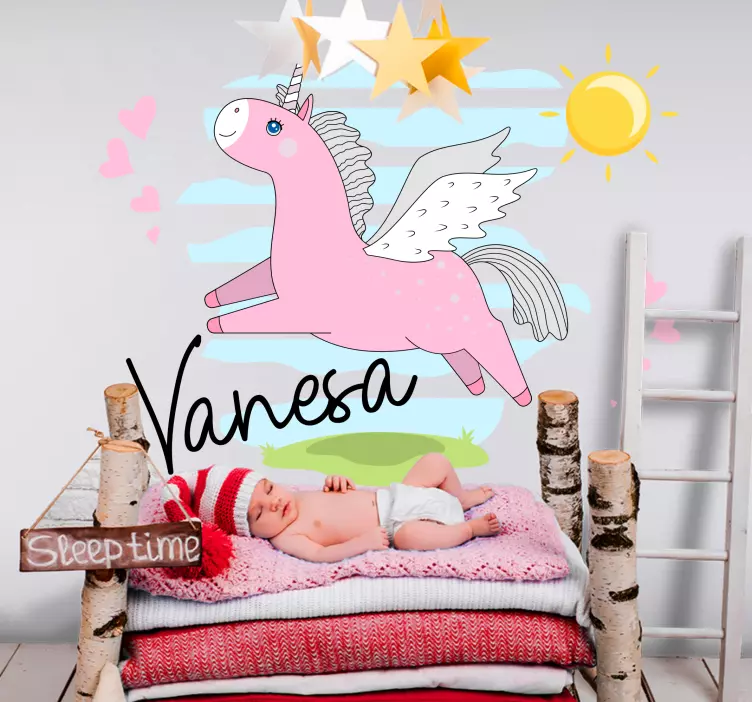 Lyserød enhjørning med gråt hår wallsticker - TenStickers