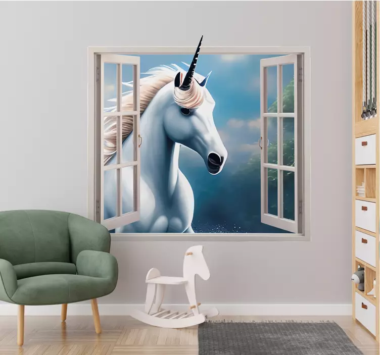 Enhjørning vindue 3D wallsticker - TenStickers