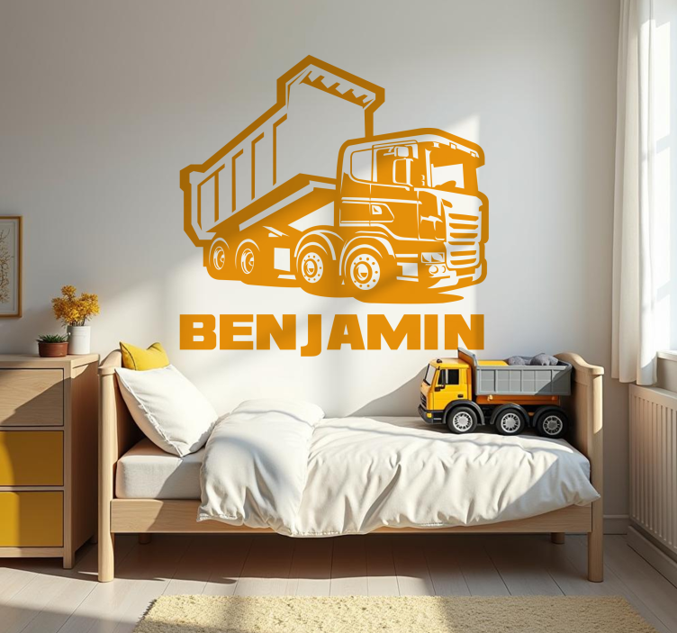 Entreprenørvogn med navn wallsticker til børn - TenStickers