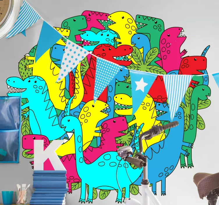 Farverig dinosaurgruppe klistermærke - TenStickers