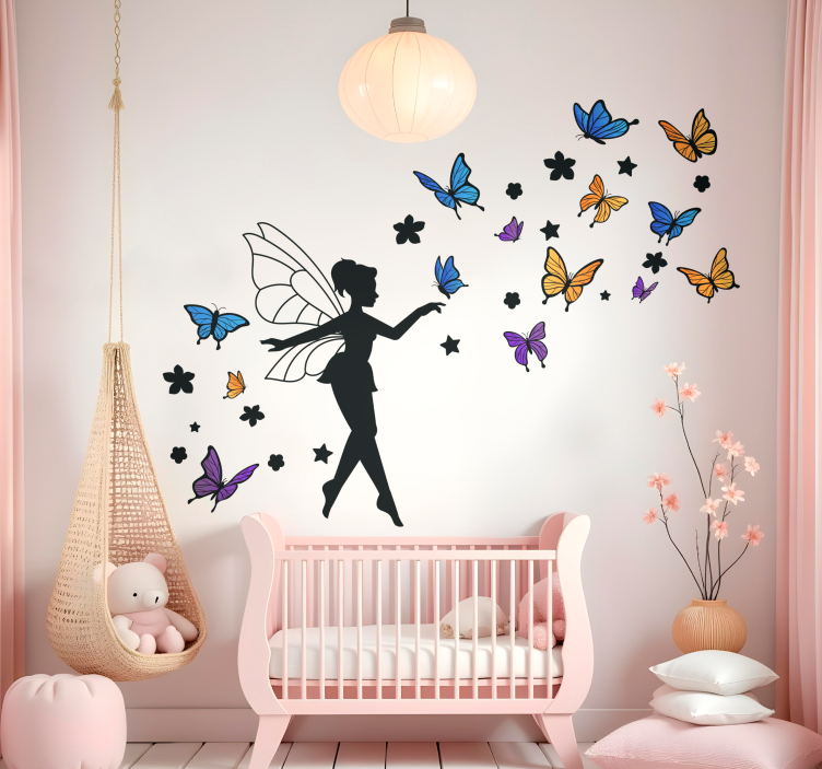 Farverig fe med sommerfugle wallsticker - TenStickers