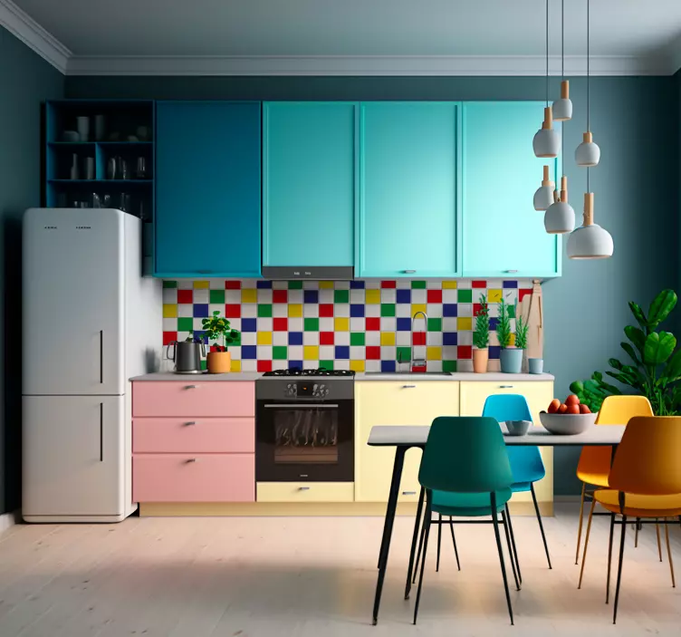 Farverige fliser selvklæbende folie hvid - TenStickers