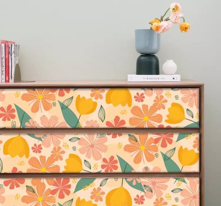 Vintage blade og blomster møbelmærkat - TenStickers