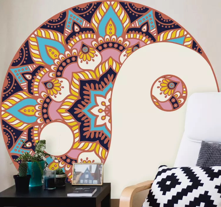 Farverig cirkulær mandala wallsticker dyr - TenStickers