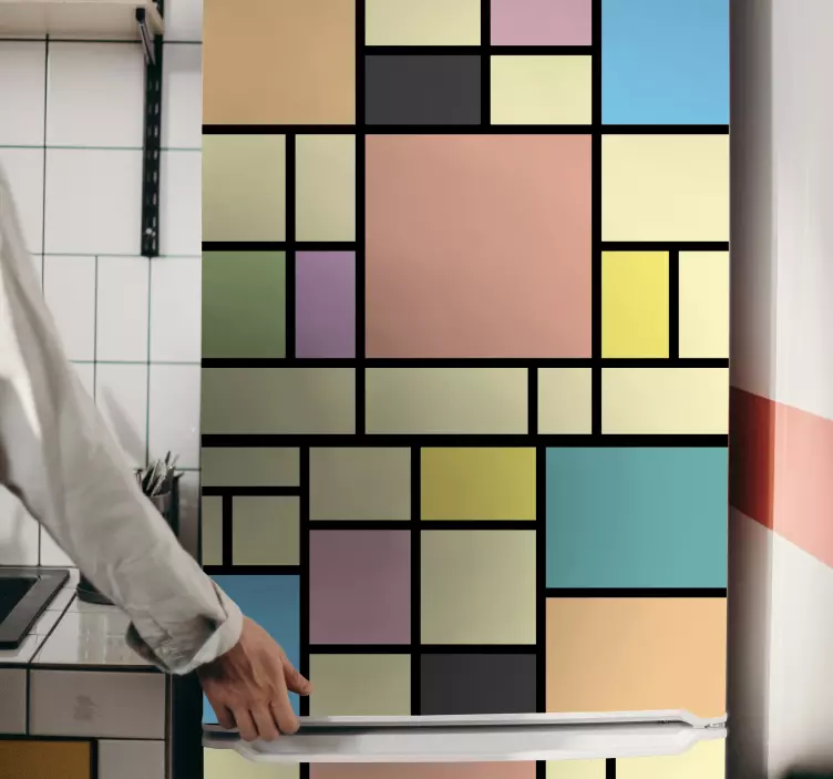 Mondrian farverige blokke køleskab klistermærke - TenStickers
