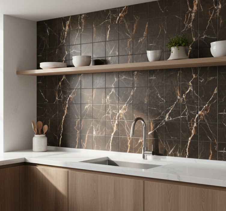 Flise klistermærke sort og gyldent marmor - TenStickers