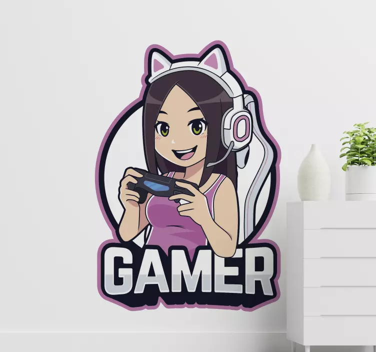 Gamer anime pige illustration klistermærke - TenStickers