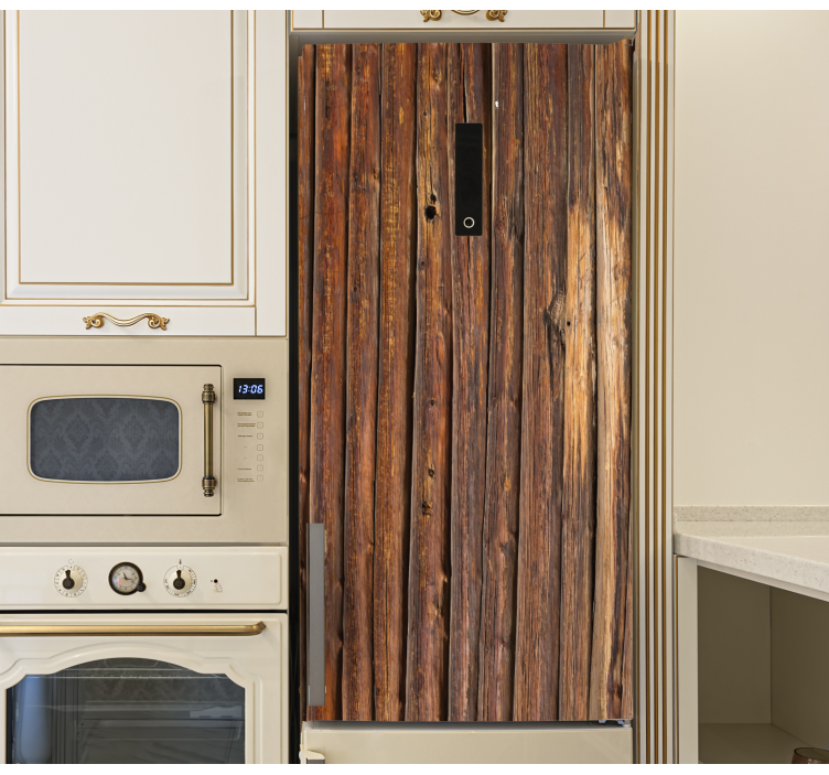 Gammel brun træ kasse køleskab klistermærker - TenStickers