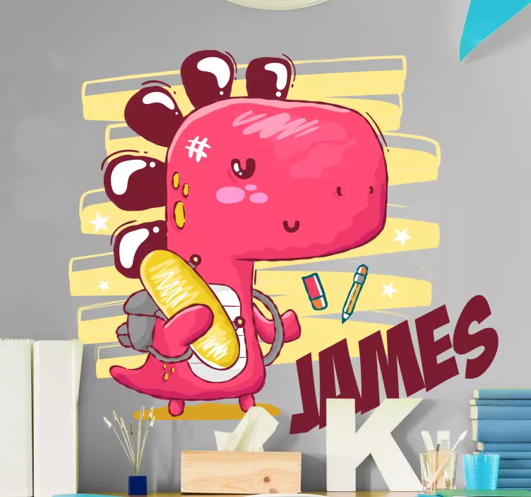 Gå i skole dino med navnet dinosaur klistermærke - TenStickers