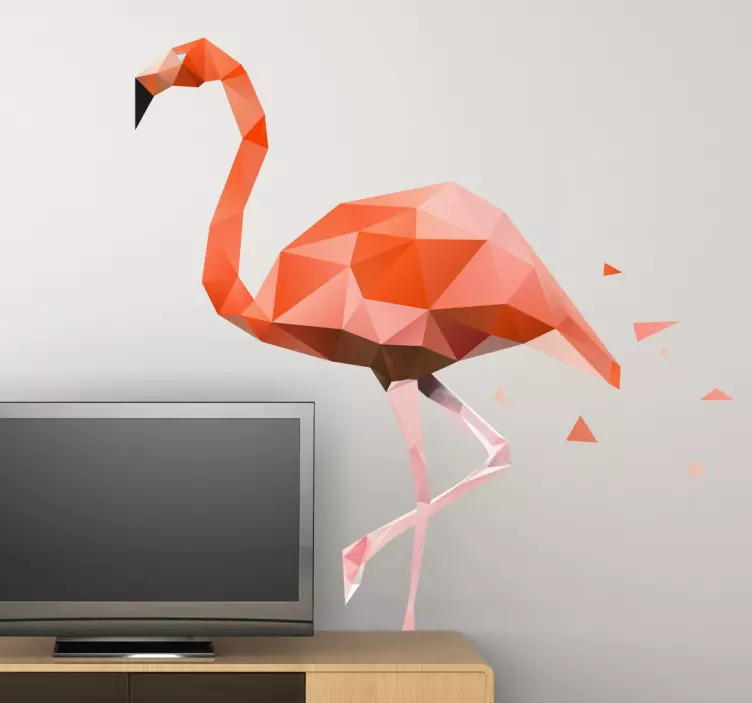 Geometrisk lyserød flamingo vægklistermærke - TenStickers