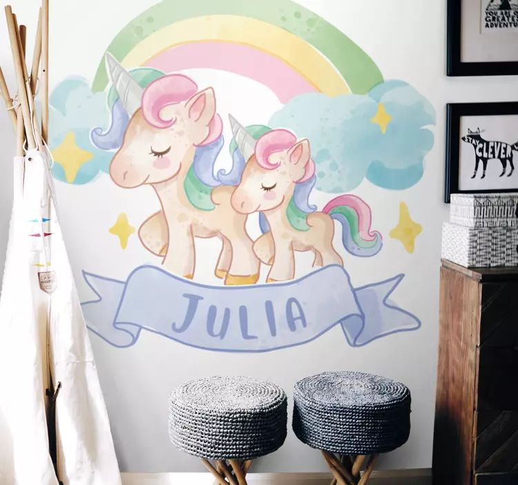 Wallstickers til børn med glade enhjørninger - TenStickers