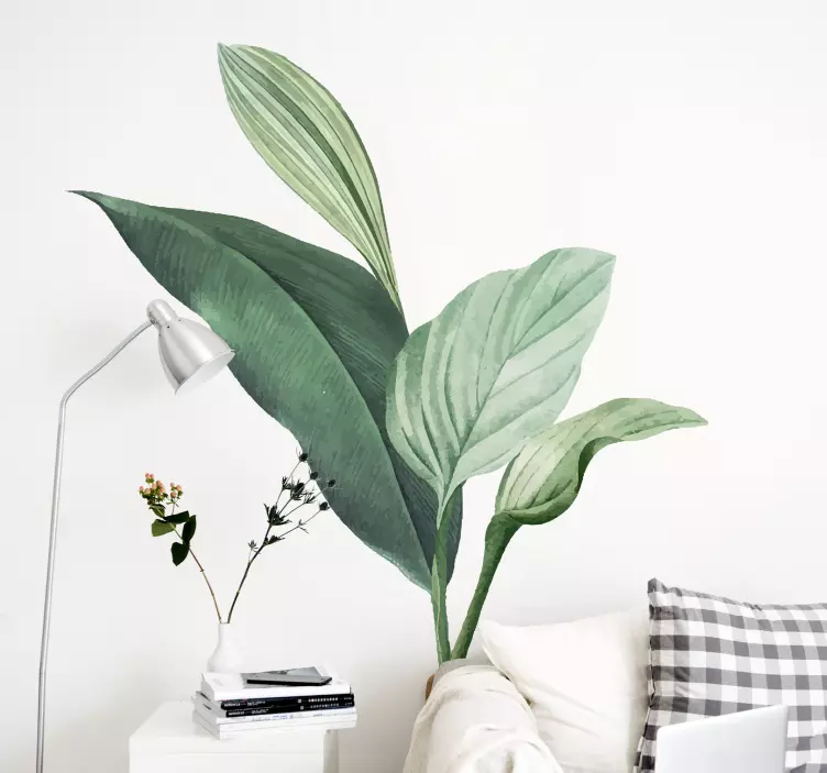 Grønt tegnet tropisk løv plante klistermærke - TenStickers