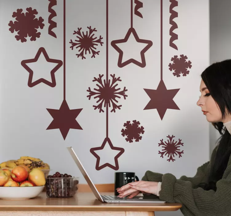 Hængende stjerner og snefnug julemærkat - TenStickers
