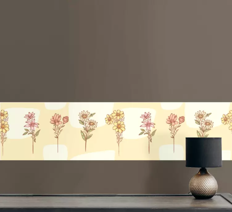 Håndtegnet blomster sæt væg kant klistermærke - TenStickers