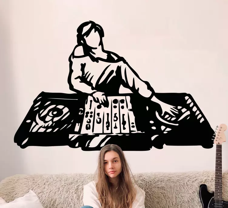 Håndtegnet dj spiller musik teenage vægoverføringsbilleder - TenStickers