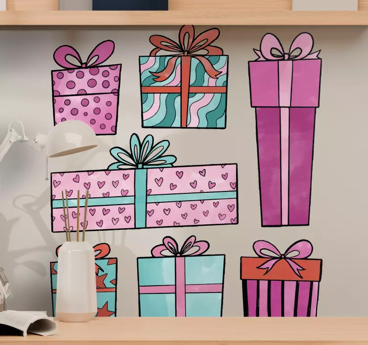 Håndtegnet gavesæt julemærkat - TenStickers