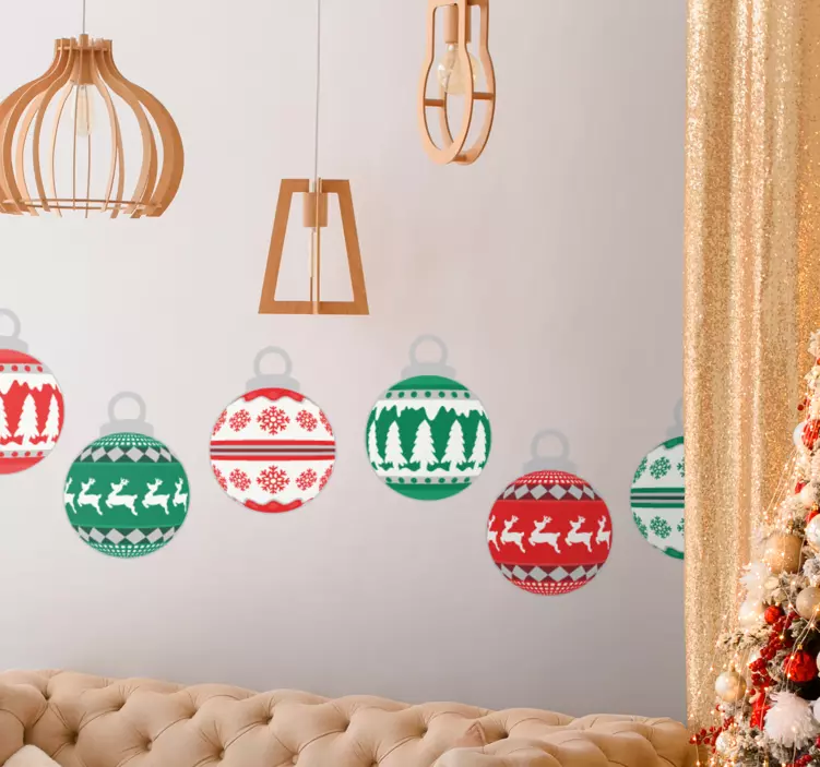 Håndtegnet julekuglesæt julemærkat - TenStickers