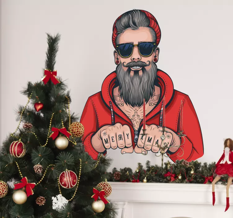 Hipster santa claus stue væg indretning - TenStickers