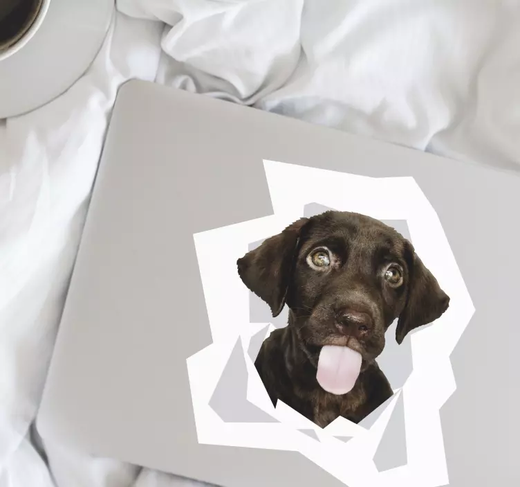 Hund kommer ud af væggen laptop klistermærke - TenStickers