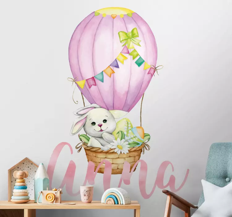 Hvid kanin med navn klistermærke til børn - TenStickers