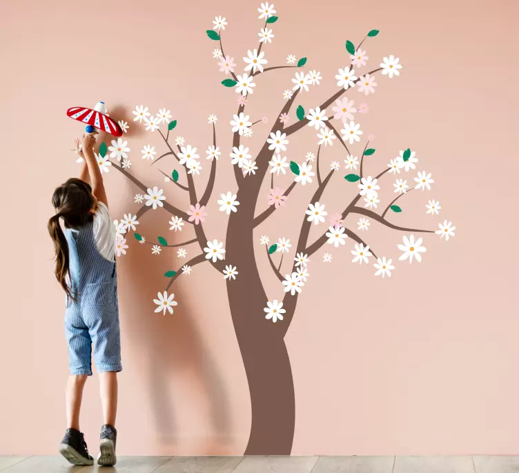 Hvide blomster på træ blomstermærkat - TenStickers