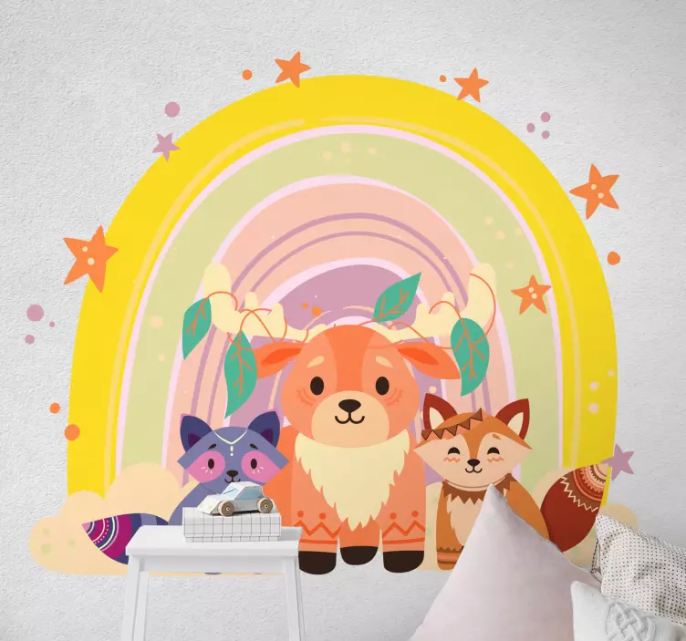 Indiske ræve og regnbuer dyr vægoverføringsbillede - TenStickers