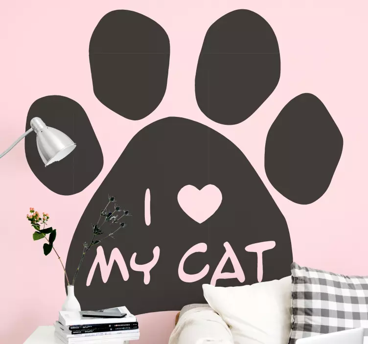 Jeg elsker min kat pote print kæledyr klistermærke - TenStickers