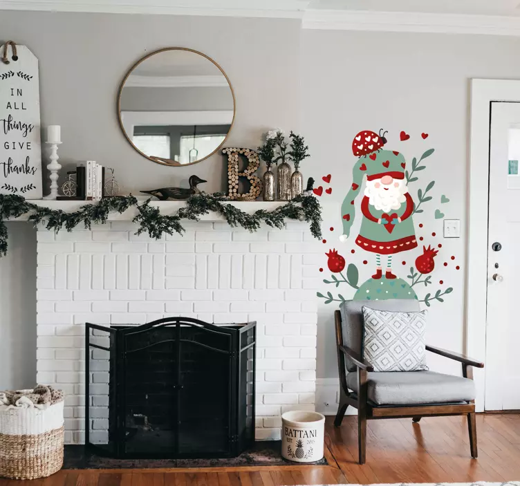 Julenisse med hjerter klistermærke - TenStickers