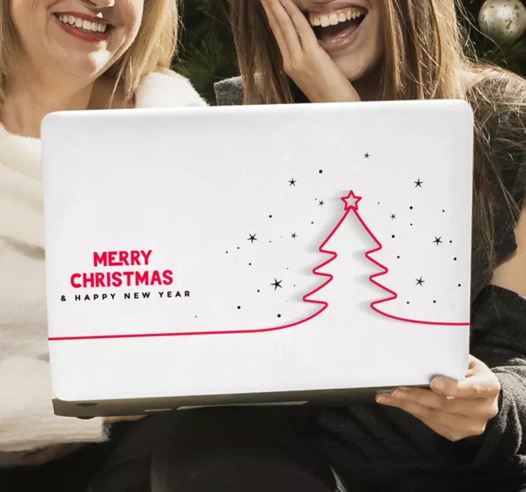 Juletræ linje jul laptop klistermærke - TenStickers