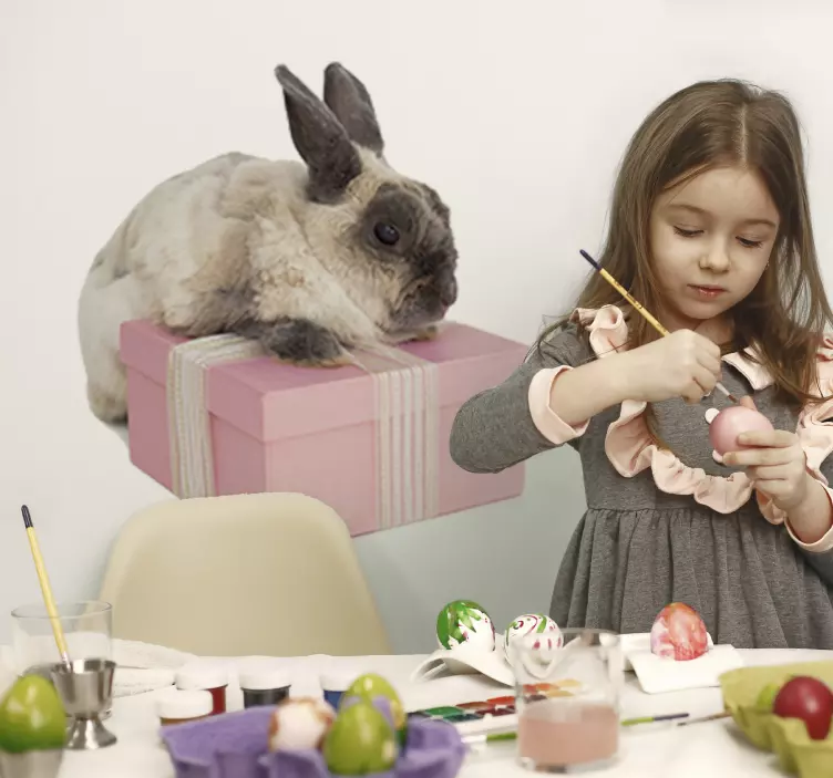 Kanin med gave gård dyr væg klistermærke - TenStickers