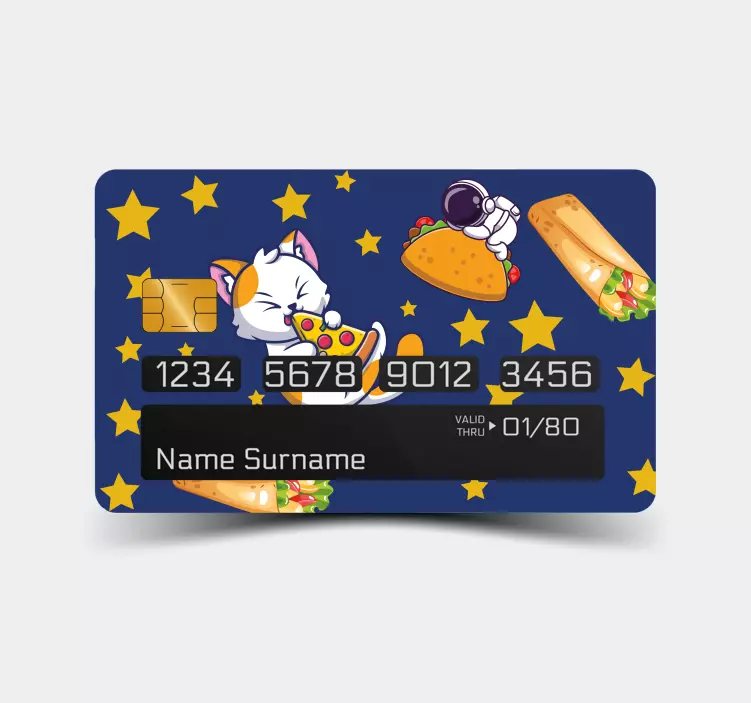 Kat med pizza og burritos kreditkort klistermærke - TenStickers
