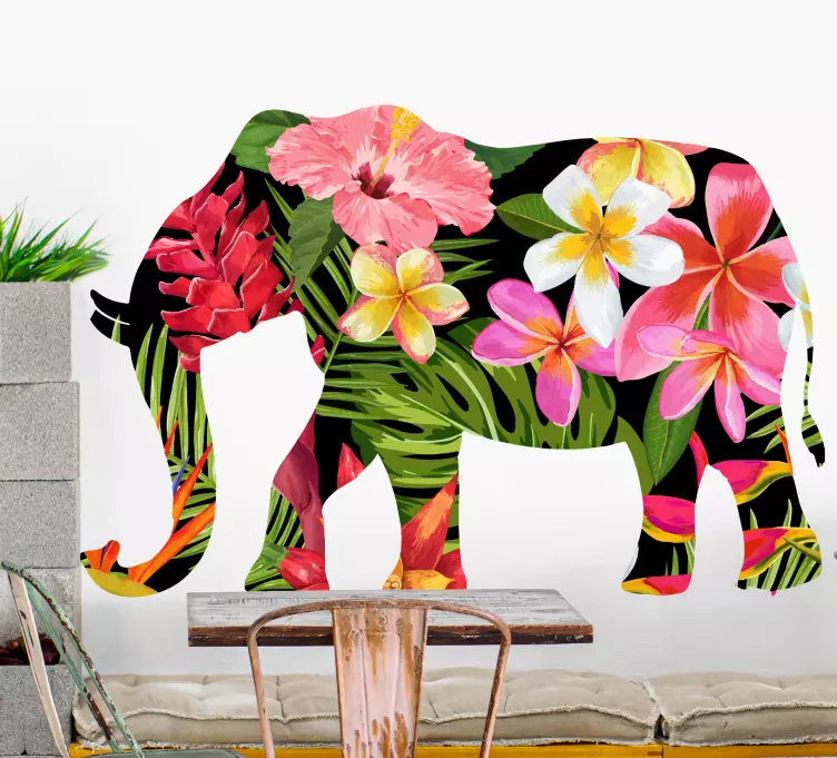 Blomster elefant vilde dyr klistermærker - TenStickers