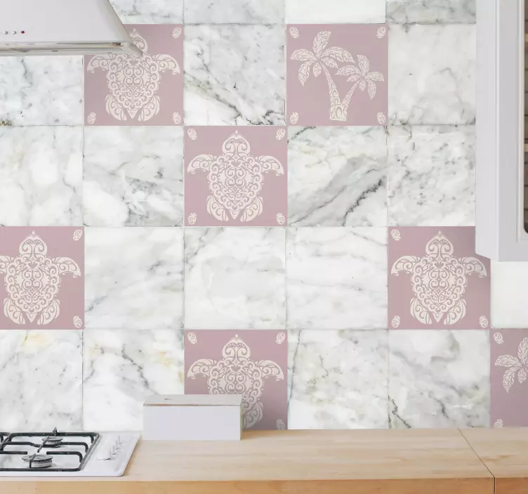 Hawaisk skildpadde og palme mønster flise mærkater - TenStickers