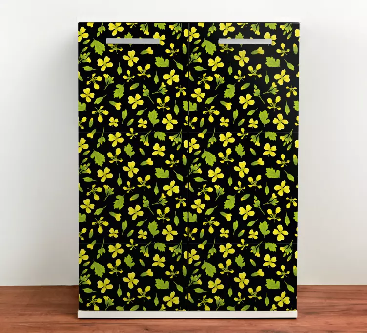 Køleskab klistermærke med blomster mønster sort - TenStickers