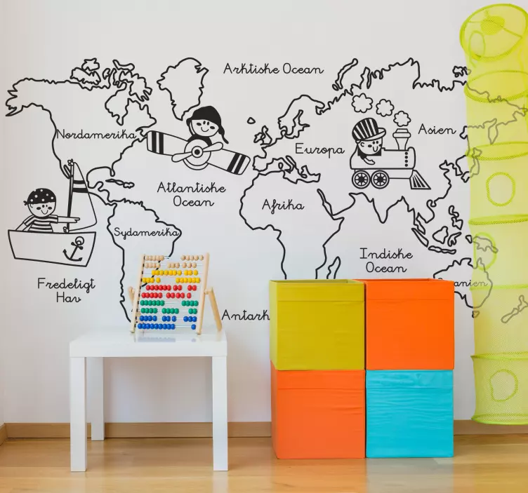 Kontinenter illustration verdenskort vægklistermærke - TenStickers
