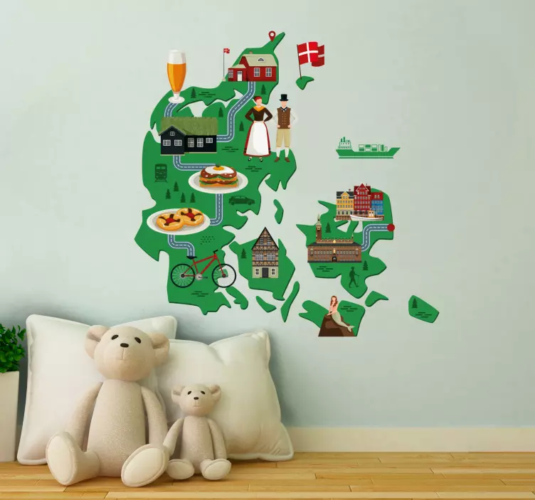 Kort over danmark med billeder til børn klistermærker - TenStickers
