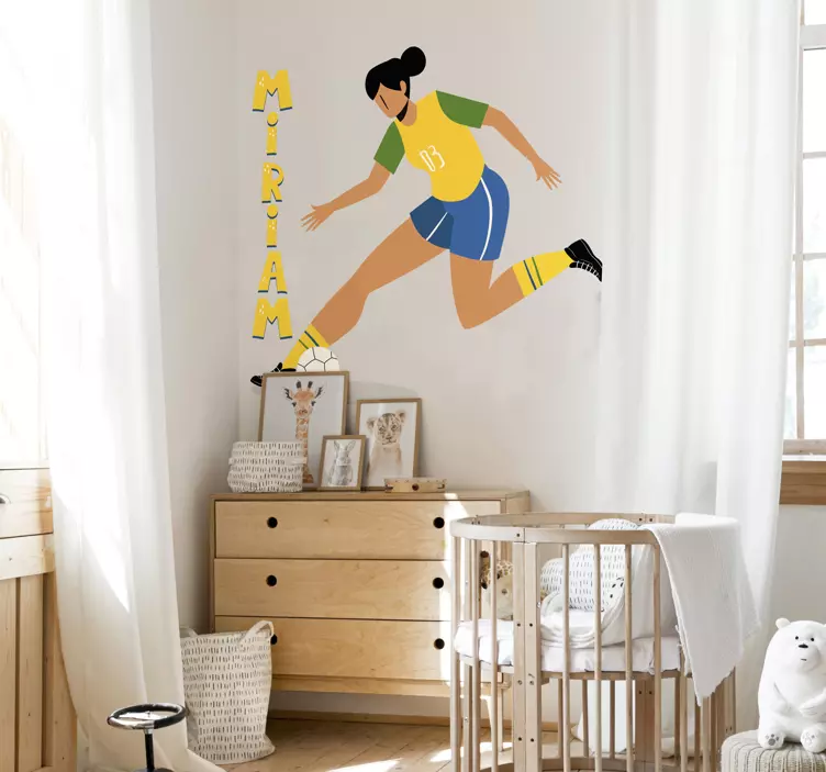 Kvindelig fodboldspiller wallsticker med navn - TenStickers