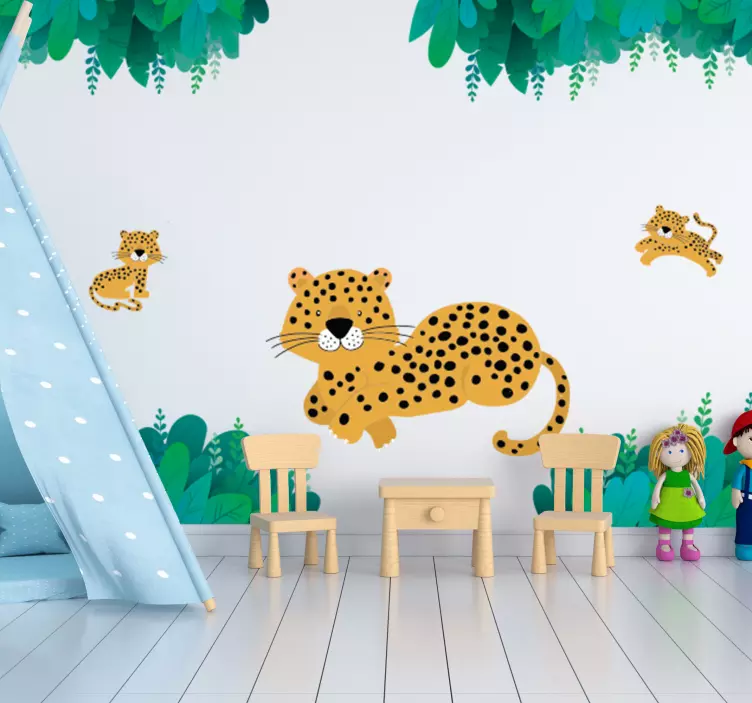 Leopard mor og babyer vilde dyr mærkat - TenStickers