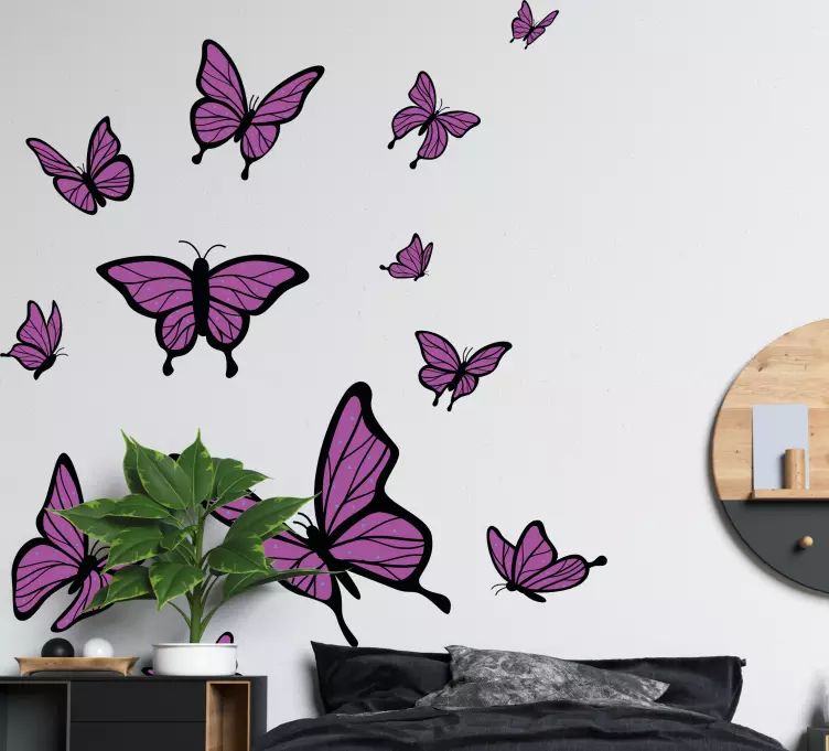 Lilla flyvende sommerfugle vinyl klistermærke - TenStickers
