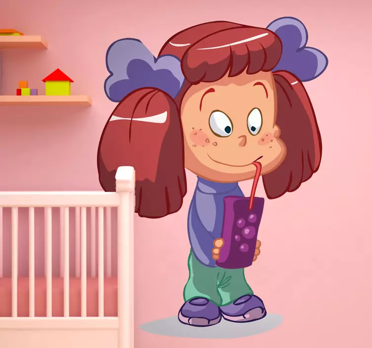 Lille pige, der drikker saft, børnebørste - TenStickers