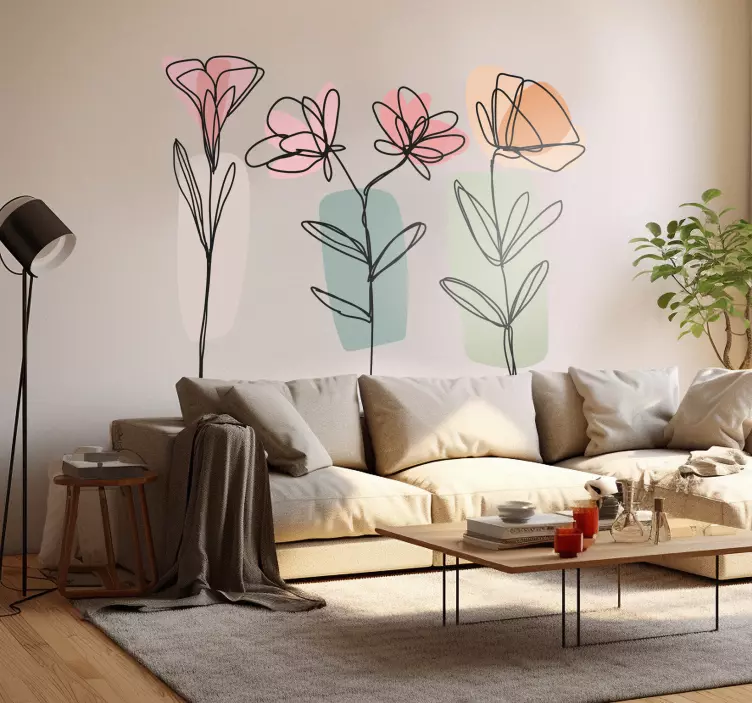 Linjekunst blomster wallsticker blomster - TenStickers