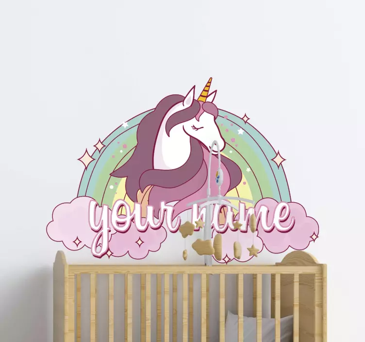 Lyserød enhjørning med navn personlig klistermærke - TenStickers