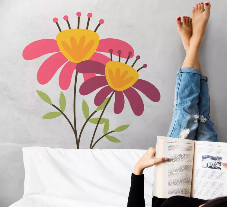 Lyserøde halve blomster vinduesmærkat - TenStickers