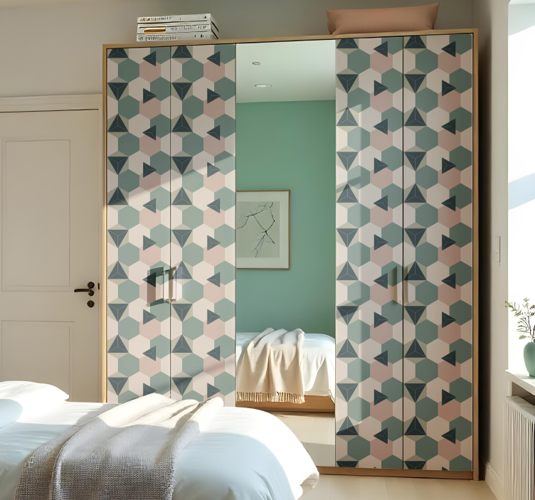 Lyserøde og grønne sekskanter folie til møbler - TenStickers