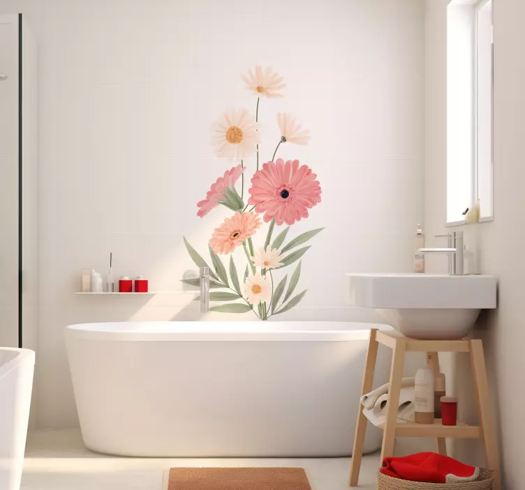 Lyserøde tusindfryd badeværelse wallsticker - TenStickers