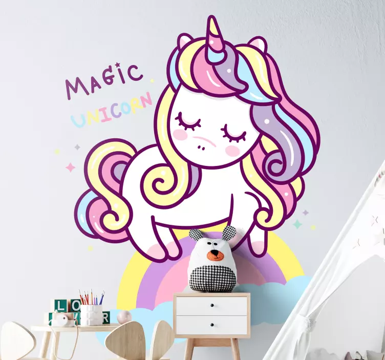 Magisk enhjørning på regnbue wallsticker - TenStickers