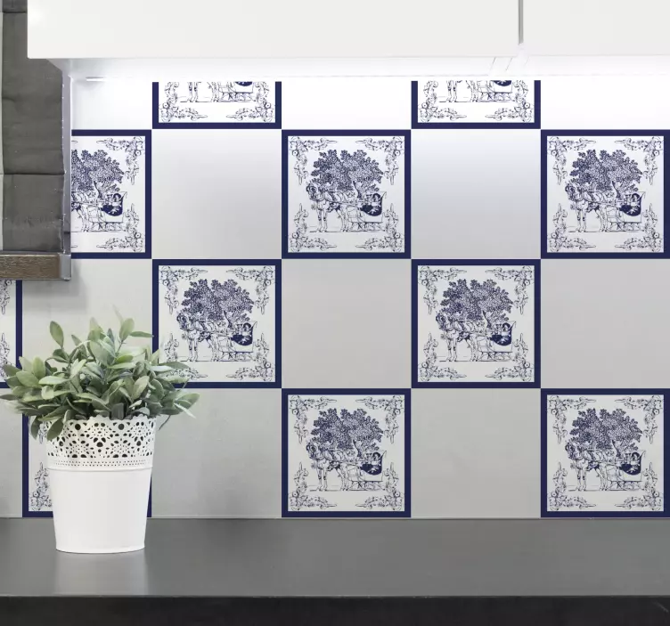 Mand på hest slæde fliser mærkat - TenStickers