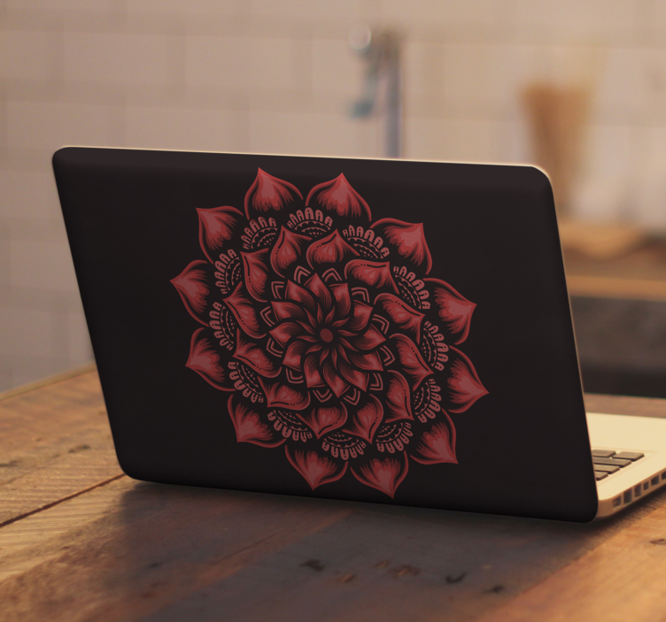 Mandala rød blomst laptop skind - TenStickers