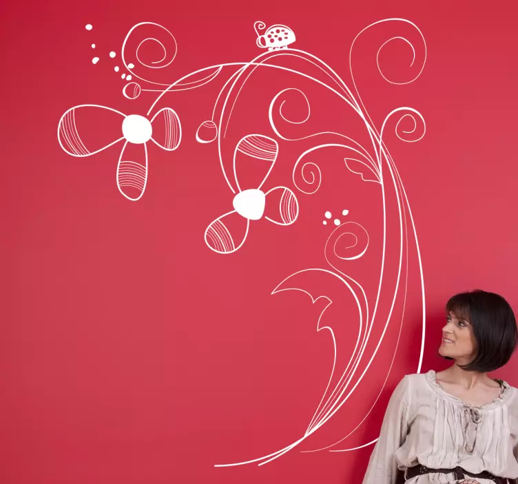 Marihøne på daisy vægklistermærke - TenStickers