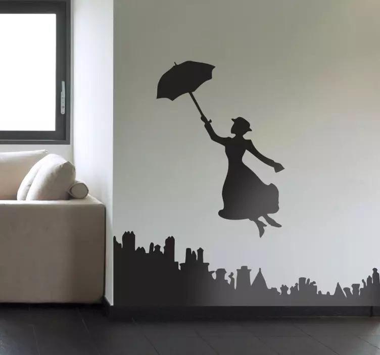 Mary poppins silhuet klistermærke - TenStickers